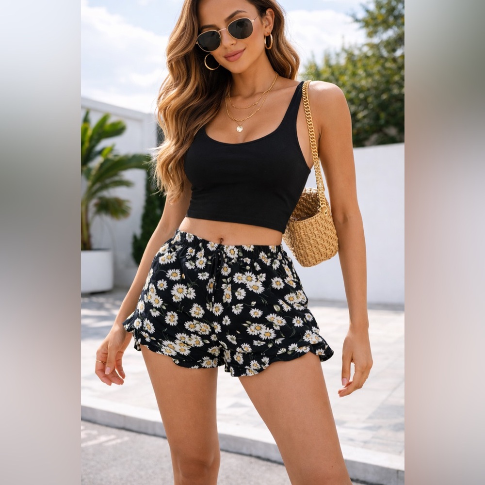 LA Hearts Black Daisy Print Shorts - XS